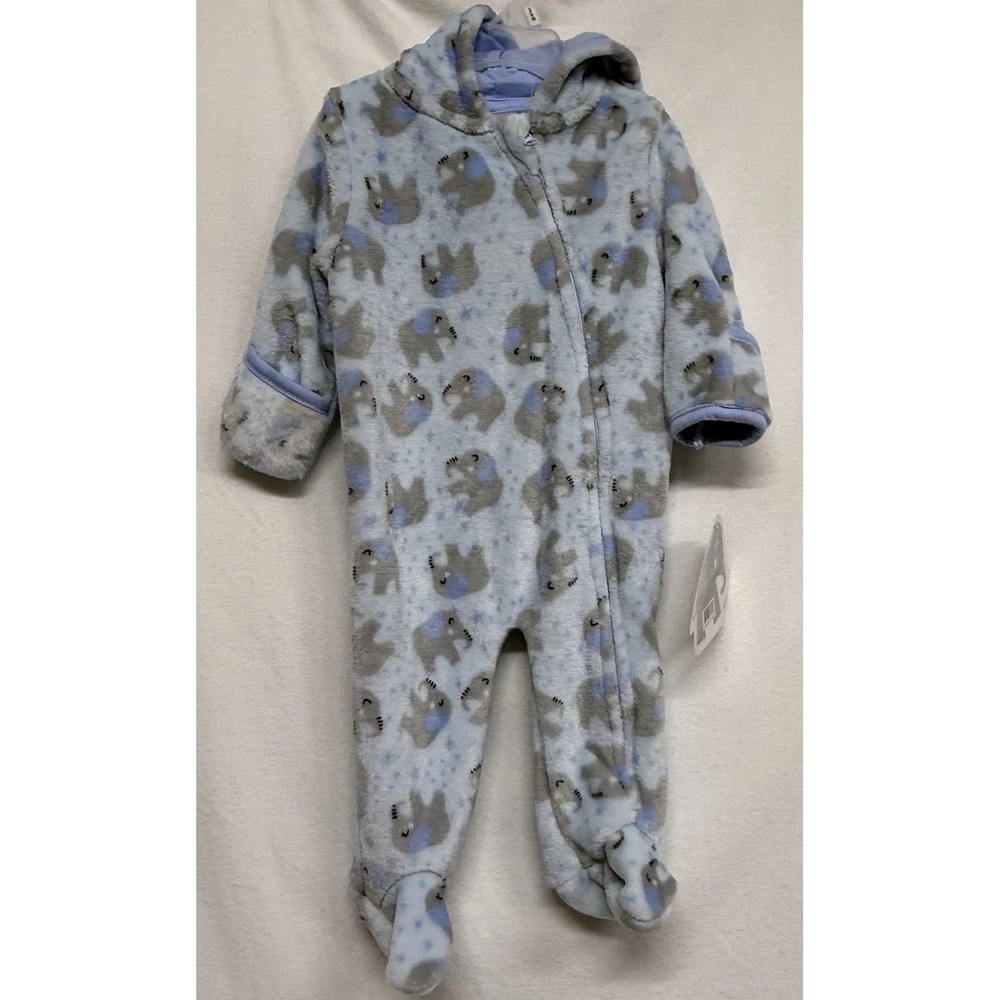 Little Beginnings 3/6 Months Plush Hooded bunting suit Blue Elephant New